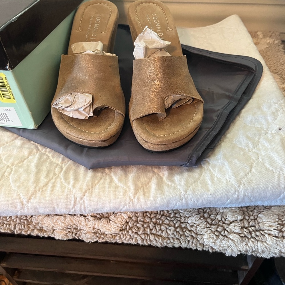 Donald J. Pliner Sueded leather Wedge Slide Sandals